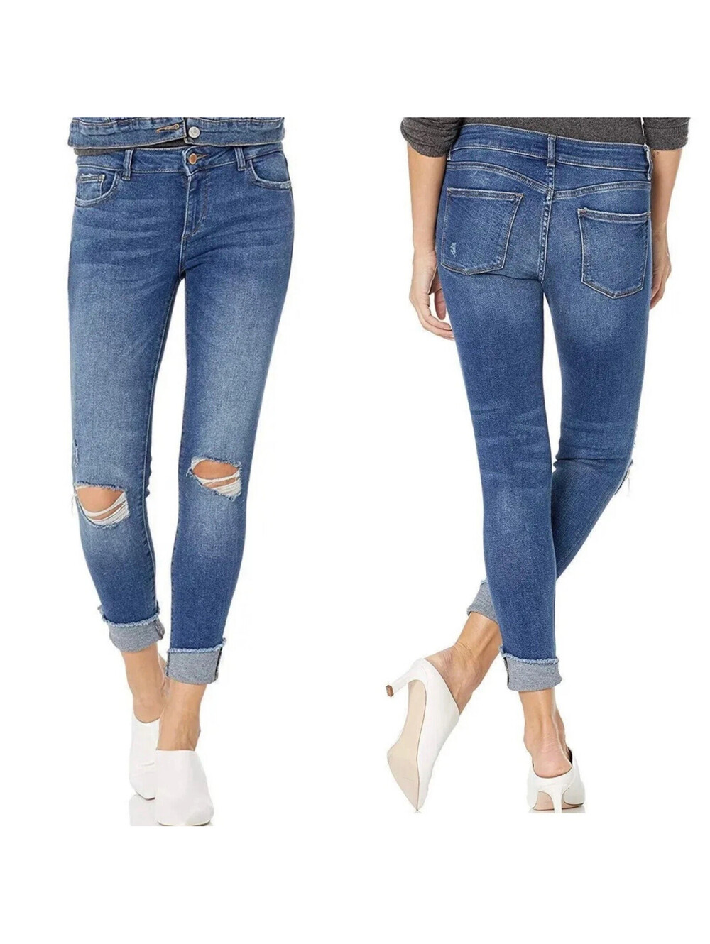 DL1961 Size 25 Florence Instasculpt Cropped Cuffed Skinny Jeans in HARBOR Blue